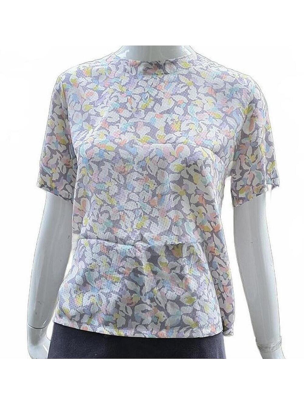 Nicola Delicate Silky Stylized Pastel Floral Back Button Shirt  2P Short Sleeve